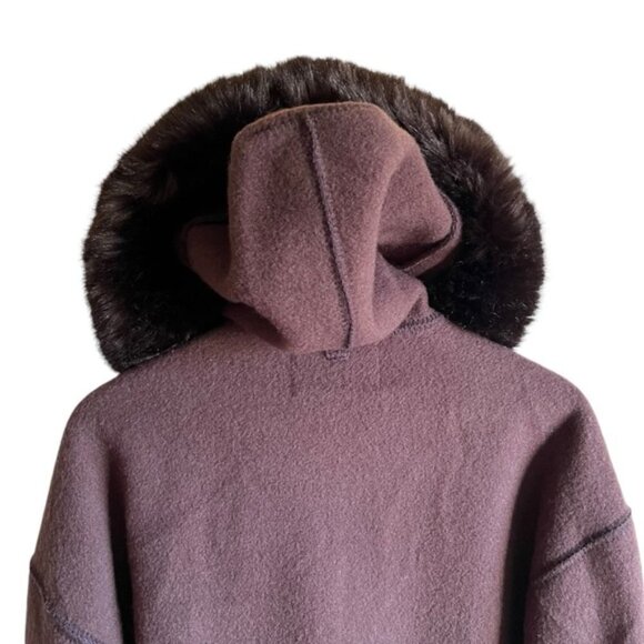 Linda Lundström Wool Laparka Brown Faux Fur Coat XL Vintage - Picture 12 of 16